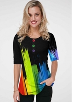 ROTITA Rainbow Color Button Detail Gradient Printed T Shirt