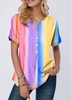 ROTITA Rainbow Color Button Detail Tie Dye Print Blouse