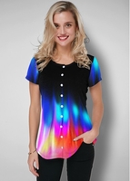 ROTITA Rainbow Color Button Up Printed T Shirt