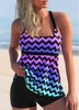 ROTITA Rainbow Color Chevron Print Wide Strap Tankini Top