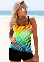 ROTITA Rainbow Color Cross Strap Printed Tankini Set