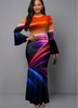 ROTITA Rainbow Color Flare Sleeve Maxi Dress