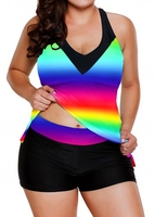 ROTITA Rainbow Color Plus Size Tie Dye Print Tankini Set