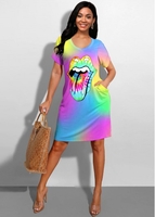 ROTITA Rainbow Color Side Pocket Printed Dress