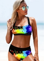 ROTITA Rainbow Color Wide Strap High Waist Bikini Set