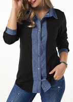 ROTITA Roll Tab Sleeve Turndown Collar Button Up Shirt