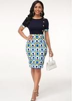ROTITA Round Neck Button Detail Printed Dress