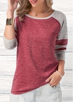 ROTITA Round Neck Long Sleeve Contrast T Shirt