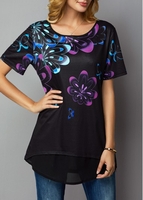 ROTITA Round Neck Printed Short Sleeve T Shirt