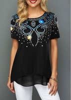 ROTITA Round Neck Printed Short Sleeve T Shirt