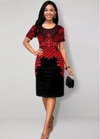 ROTITA Round Neck Tribal Print Short Sleeve Dress