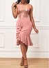 ROTITA Sequin Bib Neck Pink Flounce Dress