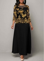 ROTITA Sequin Detail Mesh Panel Maxi Dress