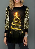ROTITA Sequin Embellished Christmas Tree Print T Shirt