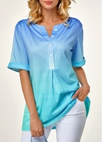 ROTITA Short Sleeve Button Front Curved Hem Blouse