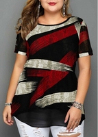 ROTITA Short Sleeve Geometric Print Plus Size Blouse