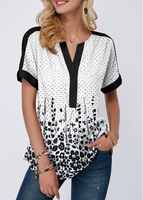 ROTITA Short Sleeve Split Neck Dot Print Blouse