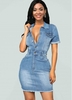 ROTITA Side Pocket Button Front Turndown Collar Denim Dress