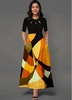 ROTITA Side Pocket Cutout Neck Geometric Print Maxi Dress