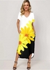 ROTITA Side Pocket Daisy Print Color Block Maxi Dress