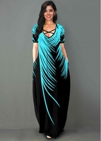 ROTITA Side Pocket Palm Leaf Print Short Sleeve Maxi Dress