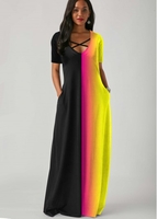 ROTITA Side Pocket Rainbow Color Cross Strap Maxi Dress