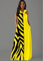 ROTITA Side Pocket Zebra Print Contrast Maxi Dress