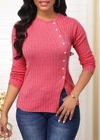 ROTITA Side Slit Button Detail Long Sleeve Sweater