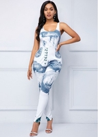 ROTITA Spaghetti Strap Coin Print Skinny Jumpsuit