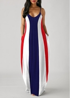 ROTITA Spaghetti Strap Printed Color Block Maxi Dress
