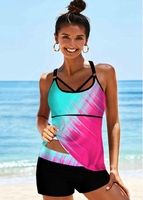 ROTITA Spaghetti Strap Rainbow Color Printed Tankini Set
