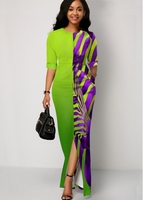 ROTITA Split Front Color Block Zebra Print Maxi Dress
