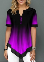 ROTITA Split Neck Asymmetric Hem Ombre Blouse