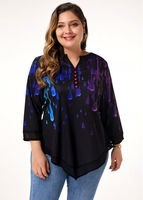 ROTITA Split Neck Asymmetric Hem Printed Blouse