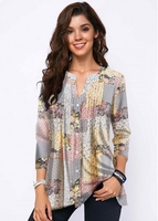 ROTITA Split Neck Button Detail Printed Blouse