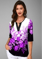 ROTITA Split Neck Floral Print Half Sleeve Blouse