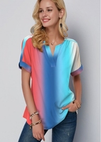 ROTITA Split Neck Gradient Short Sleeve Printed Blouse