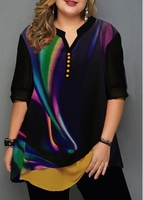 ROTITA Split Neck Printed Plus Size Blouse