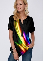 ROTITA Split Neck Rainbow Color Printed Blouse