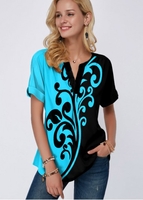 ROTITA Split Neck Short Sleeve Paisley Print Blouse