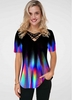 ROTITA Strappy Neck Rainbow Print Short Sleeve T Shirt