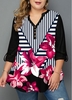 ROTITA Stripe and Floral Print Plus Size Blouse