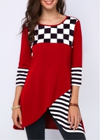 ROTITA Three Quater Sleeve Asymmetric Hem Blouse