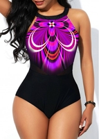 ROTITA Tie Back Printed Bib Neck One Piece Swimwear