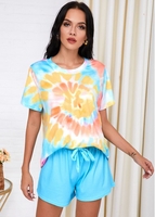 ROTITA Tie Dye Print Drawstring Waist Loungewear Set