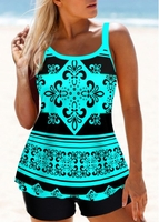 ROTITA Tribal Print Cyan Wide Strap Tankini Set