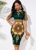 ROTITA Tribal Print Half Sleeve Round Neck Dress