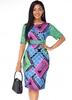 ROTITA Tribal Print Half Sleeve Round Neck Dress