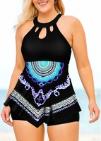 ROTITA Tribal Print Halter Asymmetric Hem Tankini Set