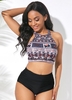 ROTITA Tribal Print Halter Strappy Back Bikini Set